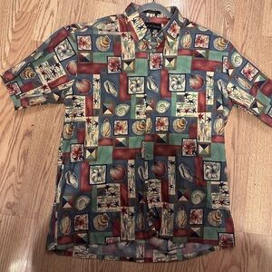 Men’s Button Up Shell‎ Printed Beach Button Up Hawaiian Shirt Size Large